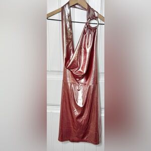 NWT superdown Halter Mini Dress Metallic Pink Open Back Small Barbiecore
